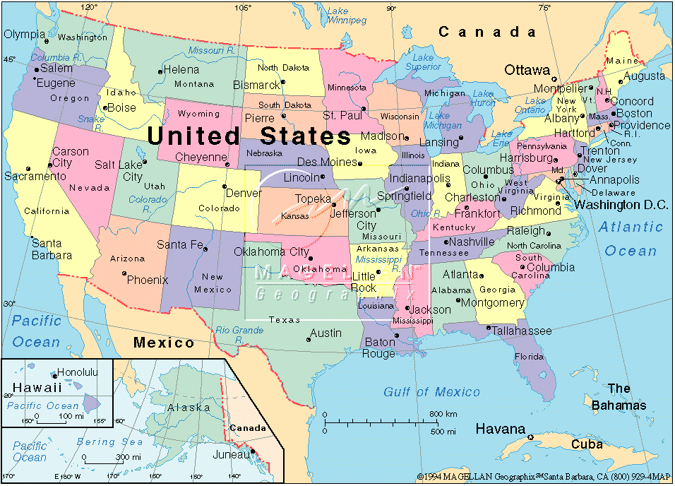 map of the usa states and capitals